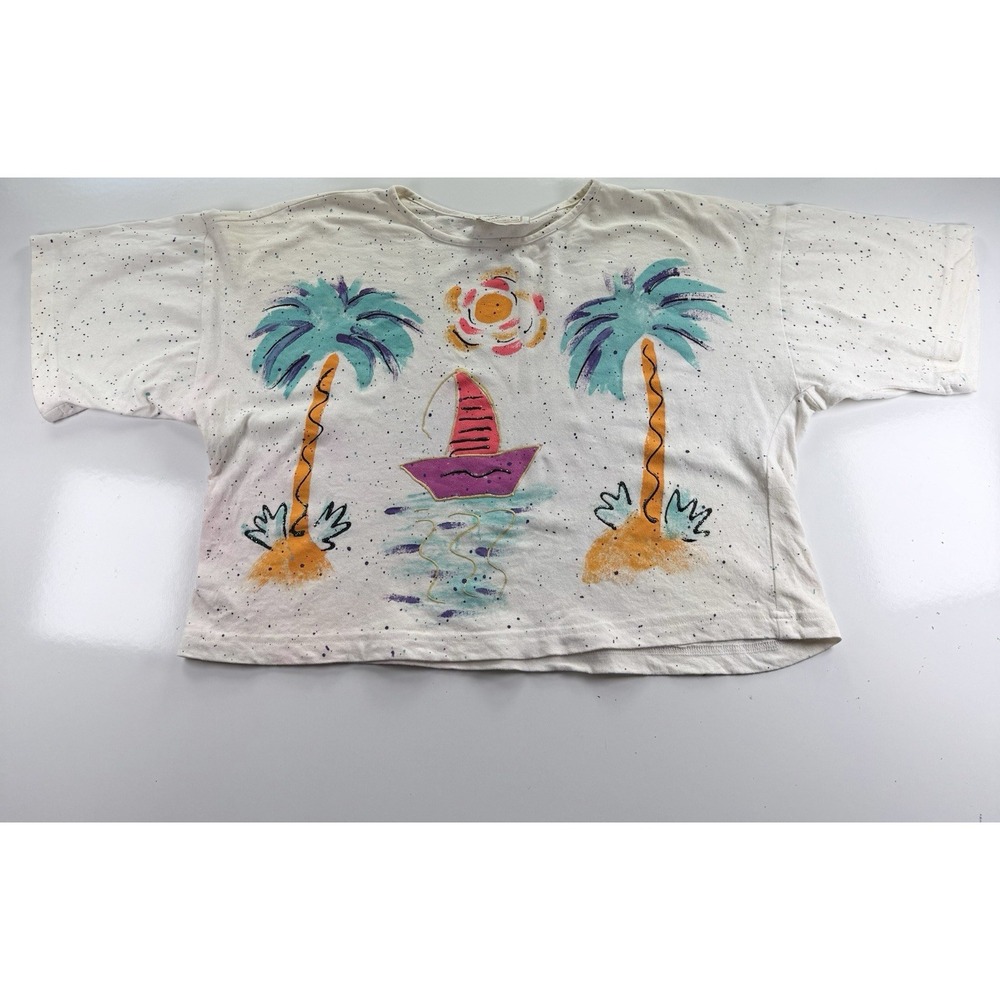 Vintage Wear Abouts Shirt Tropical Coastal Womens M‎ cropped tee USA made *stain